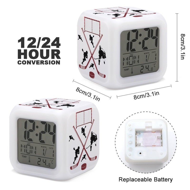 XUWU Hockey Ball Alarm Clock for Kids Boy Girl 7 LED Color Changing Wake Up Clock Home Decor Bedroom Digital with Temperature Display - Image 2